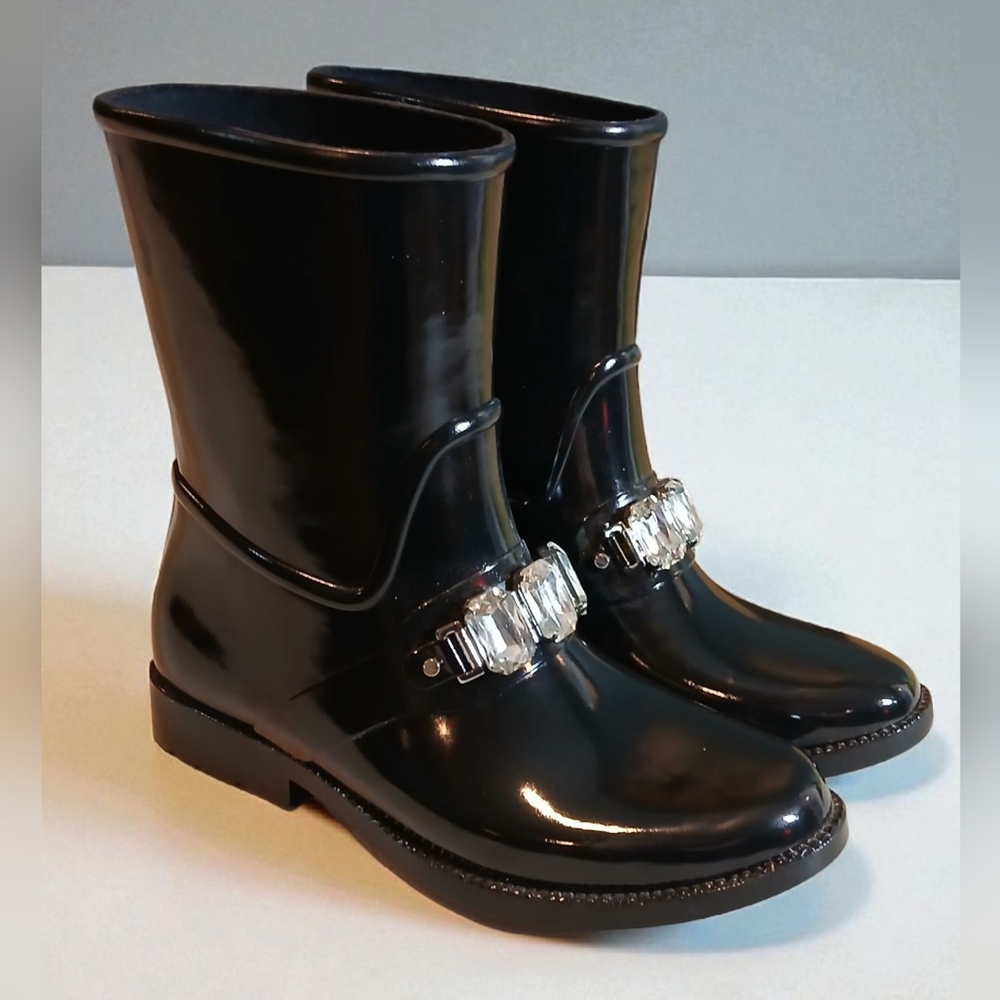 Michael Kors Bling Rubber Rain Boots Black Womans Size 6 Midrise